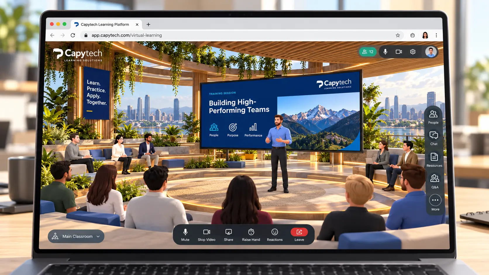 Virtual training environment running in a web browser with no VR headset