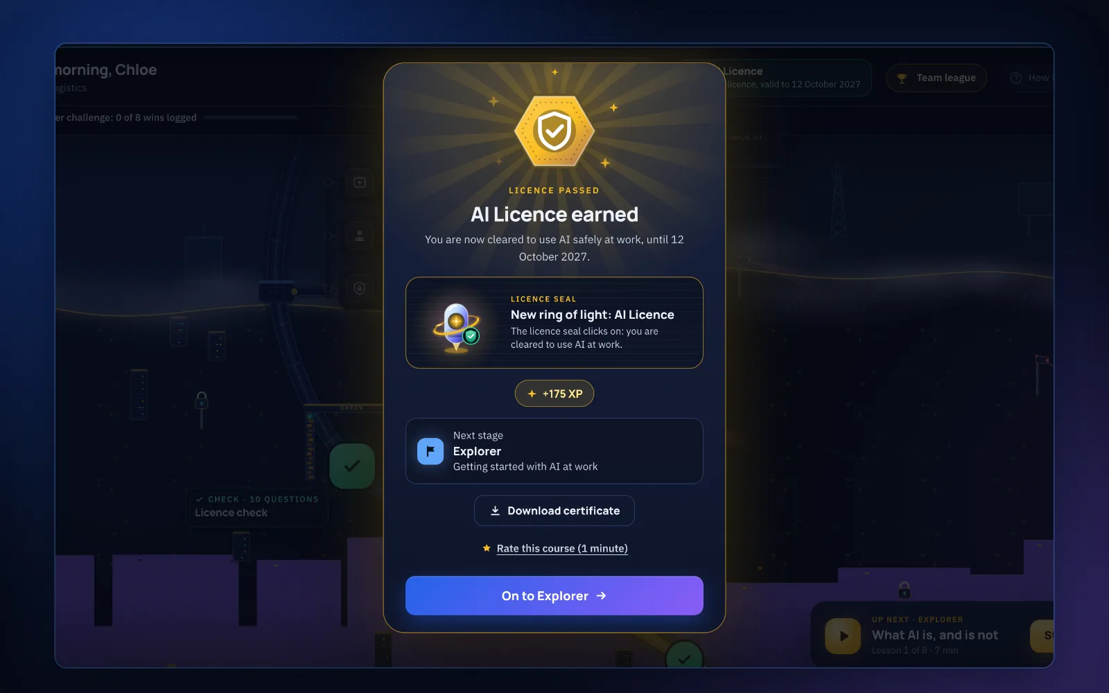 AI Licence earned: the badge, XP and the next stage unlocked